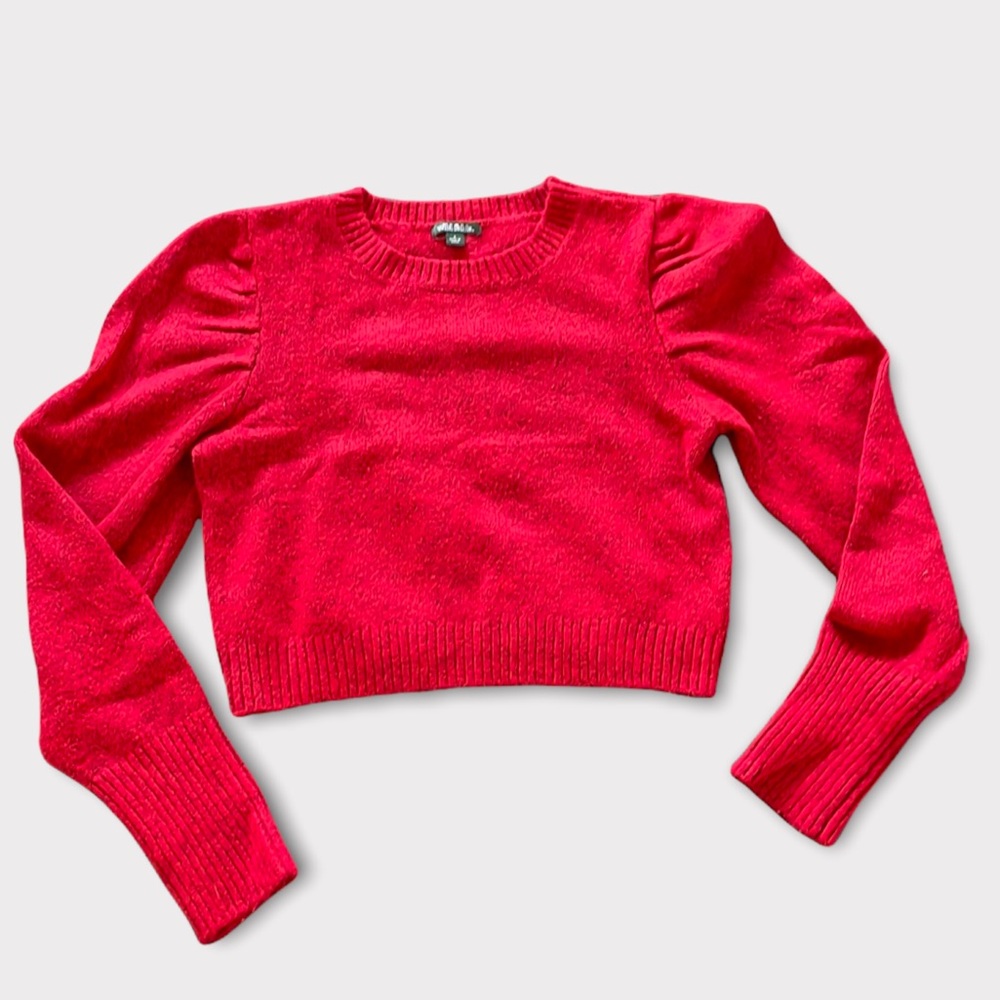 Red puff sleeve cropped sweater